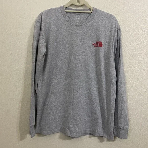 The North Face Mens Shirt Size M Graphic Tee Gray Red Long Sleeve - Picture 2 of 8